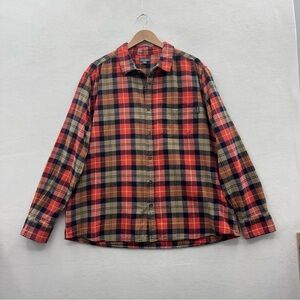 Eddie Bauer Mens XXL Orange Brown Plaid Flannel Button Front Long Sleeve Shirt